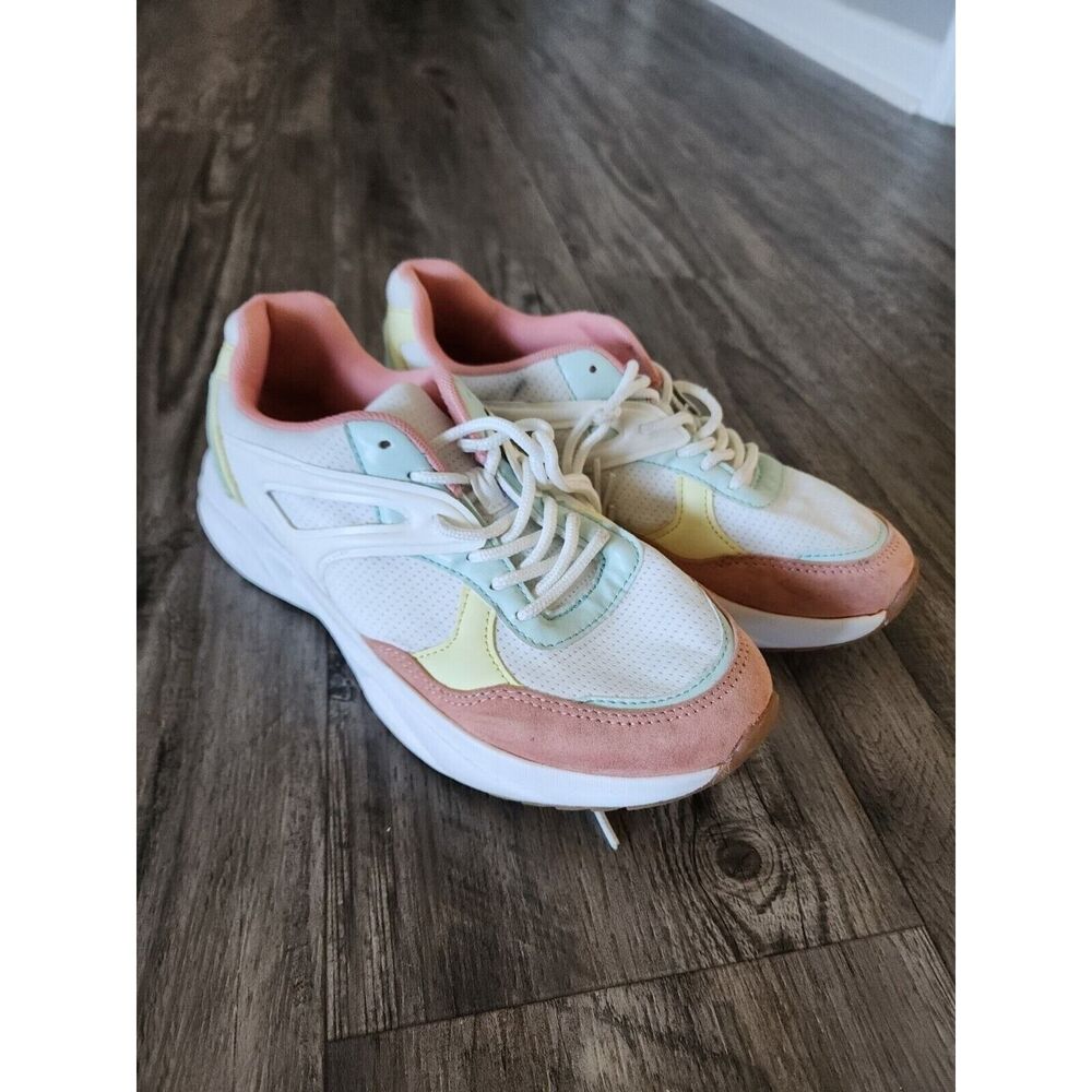 White, Blue, Salmon And Yellow Sneakers By Faryl Robin Size 9